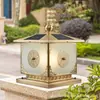 Lámpara de poste solar de doble propósito, totalmente de cobre, para exteriores, de jardín, poste de valla de villa, estilo chino, impermeable, lámpara de poste de puerta