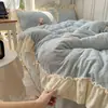 Juego de Cuatro Piezas de Terciopelo de Leche Cálido Engrosado Funda de Edredón Sábana Funda de Edredón de Vellón de Coral Franela de Doble Cara Más Terciopelo Ropa de Cama de Invierno