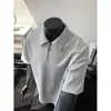 Camiseta de Manga Corta Waffle con Media Cremallera para Hombre, Camiseta Blanca de Manga Corta Estilo Americano de Verano, Camisa Polo de Marca de Moda