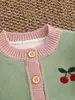 Cárdigan de punto de algodón puro para bebé y niño pequeño, estilo dos piezas falsas para niñas, cuello redondo con bloques de color, suéter dulce de corazón y cereza, chaqueta 100% algodón