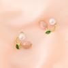 Aretes Huafen de Aguja de Plata Estilo Nuevo Moda para Mujer Lindos Perla Hoja Verde Flor Aretes Aretes de Celebridad de Internet Temperamento Dulce