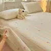 Sábana de Algodón Puro Cepillado Gruesa a Cuadros de Dibujos Animados Pieza Única Otoño Invierno Cálido Todo Algodón Ropa de Cama Infantil Funda de Almohada Individual Juego de Tres Piezas