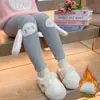 Leggings gruesos forrados de polar para niñas en invierno, pantalones largos de polar enteros lindos para bebés, nuevo estilo 2025 con orejas de conejo