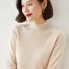 Suéter de punto de imitación cachemir con cuello medio para mujer, corte holgado, talla grande, top de punto grueso como capa base para otoño e invierno