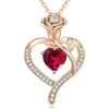 Collar de plata de ley S925 con forma de corazón eterno transfronterizo europeo y americano con diamantes rosas y colgante de cadena de clavícula con piedra de doce cumpleaños para mujer