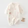 Macacão de bebê para outono e inverno para meninos e meninas, acolchoado e quente, com proteção para a barriga, macacãozinho, roupa estilo borboleta, body, roupa para engatinhar em casa
