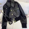 Elegante diseño chaqueta de cuero PU con solapa negra 2026 primavera/otoño nueva chaqueta de motocicleta abrigo corto para mujer