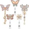 Mariposa de pedrería de cristal de punto hebilla telescópica fácil de tirar hacia arriba mariposa hecha a mano pedrería brillante hebilla de identificación fácil de tirar hacia arriba
