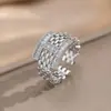 Anel Aberto com Letra H Cravejado de Diamantes Japonês e Coreano para Mulheres, Design Único de Tira com Personalidade, Anel para Dedo Indicador, Anel de Luxo Leve com Toque de Alta Qualidade