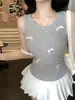 Estilo Deseo Puro Camisola Blanca con Lazo para Mujer Nueva Colección Primavera 2024 Top sin Mangas con Almohadilla en el Pecho Base Interior