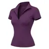 Top Deportivo Corto Zeriluna de Cintura Alta Elástica Ceñidor de Cintura Ajustado de Secado Rápido Fabricante de Fitness Venta al por Mayor Camisa POLO