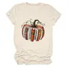 Amazon eBay estação europeia moda casual elegante feminina estampa de abóbora gola redonda manga curta camiseta camisa base