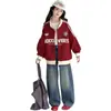 Conjunto de dos piezas para niña primavera y otoño 2026, chaqueta deportiva estilo béisbol retro americano y jeans