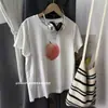 Camiseta Casual Versátil de Manga Curta em Algodão Puro para Mulheres, Estilo Relaxado e Simples, Estampa de Pêssego Estilo Coreano, Solta e Oversized