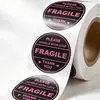 Etiquetas adesivas de vinil preto e rosa de aviso de frágil, usadas para o envio de produtos de vidro, à prova d'água e resistentes a UV