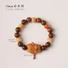 Pulsera de Oso de Bolsillo Linda, Sándalo Morado Hoja Pequeña, Sándalo Verde, Joyería Vintage, Sándalo, Sándalo de Hilo Dorado, Pulsera de Raíz de Bodhi Quemada al Carbón