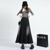 Saia Jeans Feminina Plus Size 150kg, Saia Evasê de Cintura Alta, Saia Midi Emagrecedora e que Alonga a Silhueta, Saia Longa de Outono
