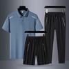 Traje de verano para papá, para hombres de mediana edad y mayores, deportivo, de verano, de seda helada, con camisa polo de manga corta, traje de tres piezas para hombre
