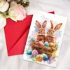Tarjeta de Saludo de Pascua Nueva Transfronteriza con Juego de Sobres, Tarjeta de Mensaje Creativa con Elementos de Conejito, Huevo y Pascua