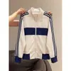 Sudadera con capucha de punto de color block retro americano Unisex Otoño/Invierno Nueva Holgada Deportiva Casual Sudadera con capucha y cuello alto