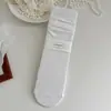 Meias Suxinaimin com Borda Franzida para Mulheres, Estilo Fino para Primavera e Verão, Malha Respirável Vazada, Meias Brancas de Cano Médio Caídas