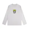 Camiseta de Manga Larga de Algodón Puro Estilo Japonés Hong Kong Unisex Primavera y Otoño Marca de Moda Cuello Redondo Holgada Versátil Camiseta Básica