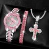 Reloj de cuarzo de personalidad explosiva, traje de joyería, moda simple para hombres y mujeres, pulsera de doble fila, reloj con cruz