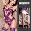 Nova Lingerie Sexy Roxa com Renda, Body Transparente e Push-Up 5578