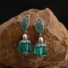Nuevos Pendientes Versátiles de Moda Retro Estilo Chino Diseño de Nicho Pendientes Elegantes Esmeralda Pendientes Simples de Gama Alta