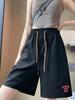 Shorts Casuais de Sarja de Algodão Lavado Verão Finos Pequenos Esportivos Cintura Alta Emagrecedores Perna Larga Calças