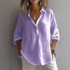 Camisas de Color Sólido para Mujer Transfronterizas, Tops Casuales de Manga Larga con Cuello, Estilos de Botones para el Uso Diario en Primavera y Verano