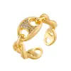 Cadena de Cerdo Dorada Cepillada de Lujo Ligero Anillo Abierto Aleación de Cobre Galvanizado en Oro Real Anillo Ajustable Microincrustado Anillo