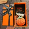 Llavero de Cáscara de Caqui Tejido a Crochet de Lana Genuina para Llavero de Coche, Bolso de Pareja Femenina, Lindo Colgante de Peluche de Caqui, Pequeño Regalo