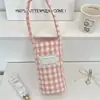 57141 Bolsa Tote con Funda para Taza Tela Acolchada Cuadros Bolsa para Taza de Agua Antiescaldado Suave Portátil Bolsa para Taza de Agua Té de Leche