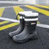 Nuevas botas de lluvia estilo japonés de media pantorrilla para mujer, zapatos de goma para uso en exteriores, botas impermeables antideslizantes, de suela gruesa, hasta el tobillo y con forro de polar, botas de lluvia cortas