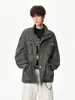 Jaqueta Workwear Lavada com Múltiplos Bolsos e Gola Alta para Homens e Mulheres Outono 2025 Novo Vintage Americano Solta Casual Outerwear