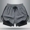 Pantalones cortos deportivos de secado rápido para hombre, de verano 2024, de alta elasticidad, transpirables, para correr, fitness, de dos piezas, antiluz, para yoga