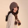 Gorro de Punto con Capa de Elfo Calabaza 100% Lana, Otoño e Invierno, Tamaño Grande para la Cabeza Hace que la Cara Parezca Más Pequeña, Gorro de Punto para Niñas, Gorro de Punto con Pompon