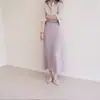 Guangzhou Treze Linhas Alta Qualidade ~ Roxo Claro Padrão Escuro Cetim Enrugado Fosco Manga Longa Camisa Chique Top Suave Elegante