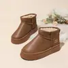 Botas de Nieve Cortas de Suela Gruesa de Invierno para Mujer, con Terciopelo Adicional y Engrosadas, Superficie de Cuero, Impermeables, Cálidas, Botas de Algodón, Botas para Mujer de Comercio Exterior Transfronterizo