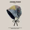 Gorro retro americano con estampado de mariposas, estilo fino de verano para mujer, adelgazante, gorro de punto con cordón, gorro pañuelo de cabeza de moda
