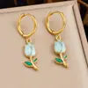 Aretes Colgantes de Tulipán Esmaltados Acero Inoxidable Chapado en Oro Aceite Goteado Estilo Pastoral Flores Moda Versátil Pendientes Transfronterizos para Mujeres