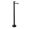 Grifo de bañera de columna para lavabo de pie todo de cobre negro, ducha independiente, grifo de agua fría y caliente de barril de madera montado en el lateral