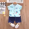 Ropa Infantil Transfronteriza Verano Nuevo Estilo Conjunto para Bebés y Niños Pequeños Camisa Casual de Manga Corta Conjunto de Dos Piezas Moderno