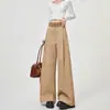 Diseño de cintura de cuadros estilo americano, pantalones casuales de pierna ancha para mujer, nueva colección primavera/otoño, corte holgado, versátiles y con una silueta fluida de pierna recta.