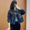 Jaqueta Jeans Feminina da Moda, Novo Estilo Primavera/Outono 2026, Petite Design Europeu High Street Americano Top para Mulheres