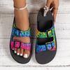 Hebilla de cinturón grande de comercio exterior europeo y americano, pantuflas de fondo de espuma ligera para mujer, para uso transfronterizo, sandalias de playa con graffiti colorido