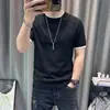 Camiseta de Verano para Hombre de Punto de Manga Corta de Color Sólido, Falsa de Dos Piezas, Cuello Redondo, Bloque de Color Americano, Verde Albaricoque, Blanco, Negro