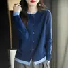 Cardigan de punto de dos piezas para mujer, versión coreana 2026, otoño e invierno, cuello redondo, suéter abrigo con bloques de color, chaqueta holgada de manga larga