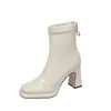 Em estoque Botas finas de salto alto de nicho francês bico quadrado plataforma à prova d'água botas de tornozelo femininas emagrecedoras petite elástico